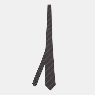 Pre-owned Dolce & Gabbana Black Diagonal Striped Silk Skinny Tie