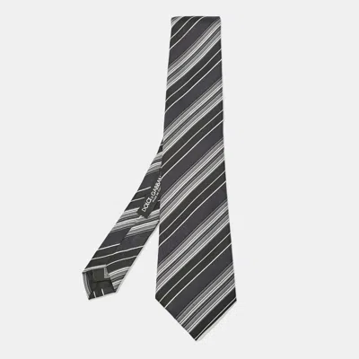 Pre-owned Dolce & Gabbana Black Diagonal Striped Silk Tie