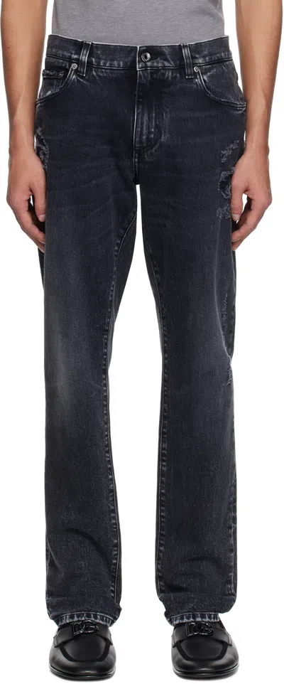 Dolce & Gabbana Black Distressed Jeans In Variante Abbinata