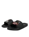 Dolce & Gabbana Black Divers Leather Flats Slides Sandals Beachwear Men's Shoes In Black
