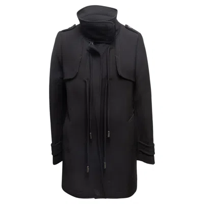 Pre-owned Dolce & Gabbana Black  Virgin Wool Stand Collar Coat Size It 40