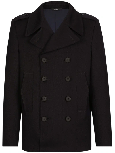 Dolce & Gabbana Black Double-breasted Cotton Coat