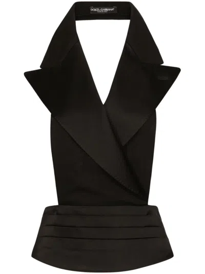 DOLCE & GABBANA BLACK DOUBLE-BREASTED SILK SATIN VEST