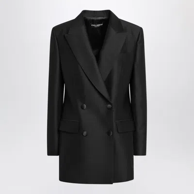 Dolce & Gabbana Black Double-breasted Wool Jacket In Multi