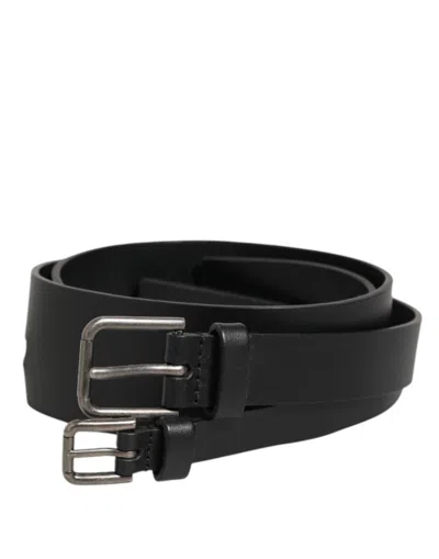 Dolce & Gabbana Black Double Strap Leather Buckle Men Men's Belt