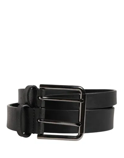 Dolce & Gabbana Black Double Strap Leather Silver Buckle Men's Belt