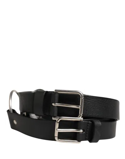 Dolce & Gabbana Black Double Strap Leather Silver Buckle Men's Belt