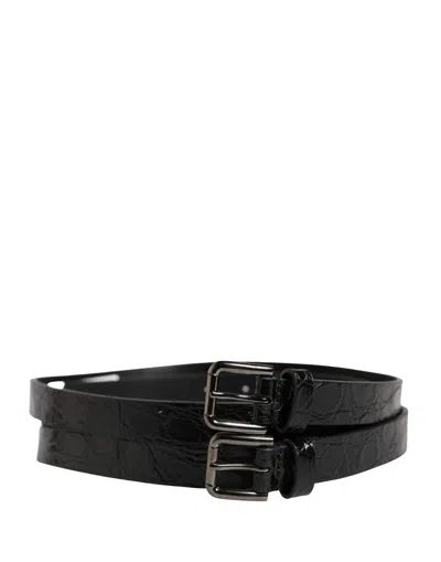 Dolce & Gabbana Black Double Strap Leather Silver Buckle Men's Belt