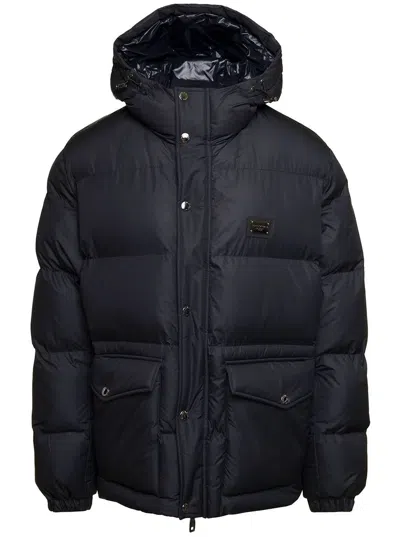 Dolce & Gabbana Black Down Jacket  With Patch Pockets At The Front In Polyester Man