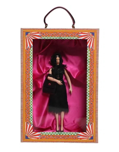 Dolce & Gabbana Black Dress Ceramic Porcelain Fashion Leather Sicily Dolls Silk Accessory In Multi