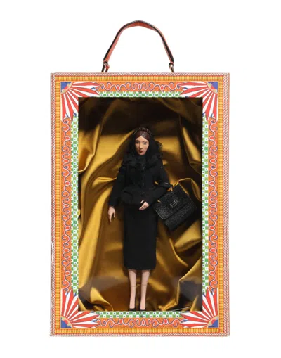 Dolce & Gabbana Black Dress Ceramic Porcelain Fashion Leather Sicily Dolls Silk Accessory In Multi