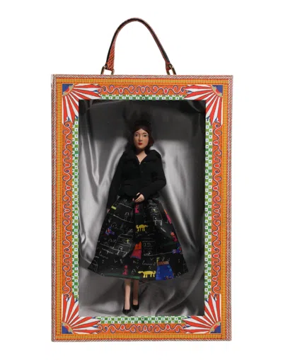 Dolce & Gabbana Black Dress Ceramic Porcelain Fashion Leather Sicily Dolls Silk Accessory In Multi