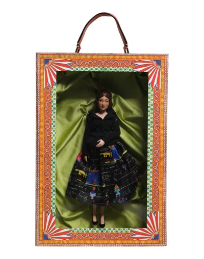 Dolce & Gabbana Black Dress Ceramic Porcelain Fashion Leather Sicily Dolls Silk Accessory In Multi