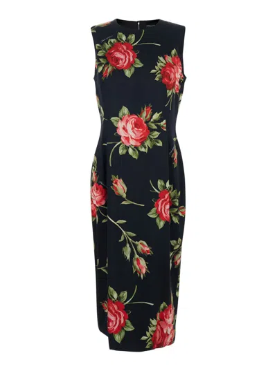Dolce & Gabbana Women Black Dress With All-over Floral Print In Silk Woman In Multi
