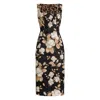 Dolce & Gabbana Rose-print Square-neck Midi Dress In Black