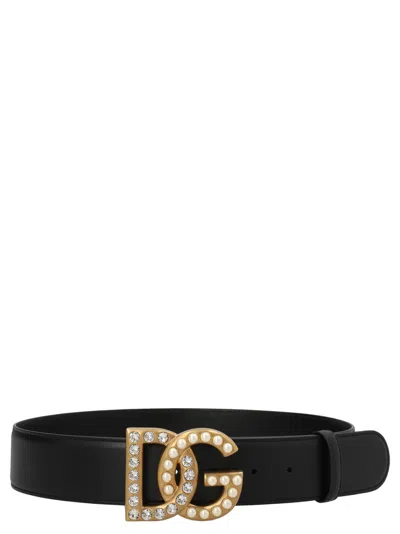 Dolce & Gabbana Black Embellished Buckle Belt