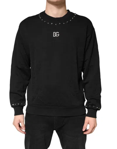 Pre-owned Dolce & Gabbana Black Embellished Cotton Sweatshirt Men's Sweater ()