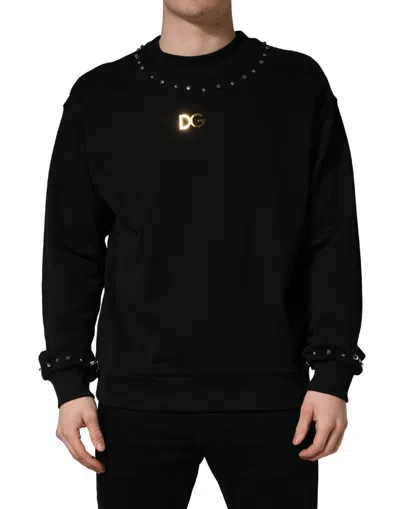 Pre-owned Dolce & Gabbana Black Embellished Cotton Sweatshirt Men's Sweater ()