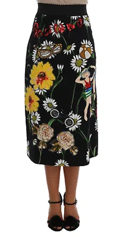 Pre-owned Dolce & Gabbana Embellished A-line Mid-calf Skirt In Black