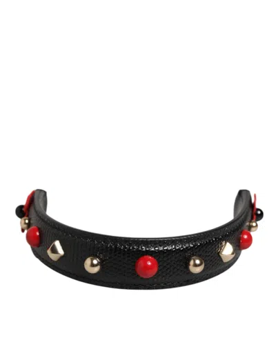 Dolce & Gabbana Black Embellished Leather Bag Handle Women Shoulder Women's Strap