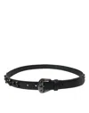 Dolce & Gabbana Black Embellished Leather Engraved Buckle Belt In Black