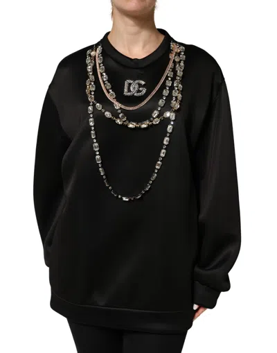 Pre-owned Dolce & Gabbana Black Embellished Logo Crystal Sweatshirt Women's Top ()