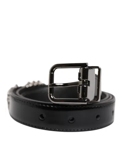 Dolce & Gabbana Black Embellished Metal Logo Buckle Men's Belt
