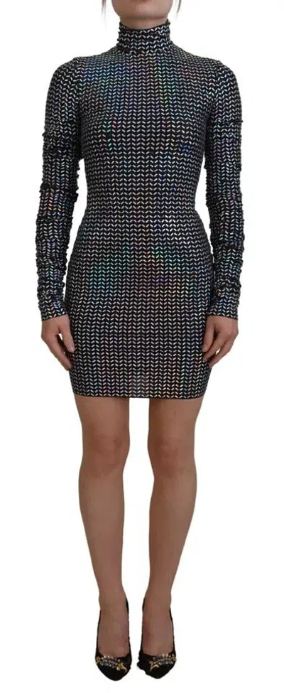 Pre-owned Dolce & Gabbana Black Embellished Nylon Bodycon Mini Women's Dress ()