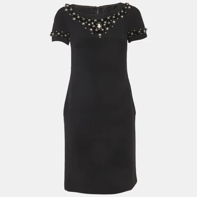Pre-owned Dolce & Gabbana Black Embellished Wool Mini Dress M