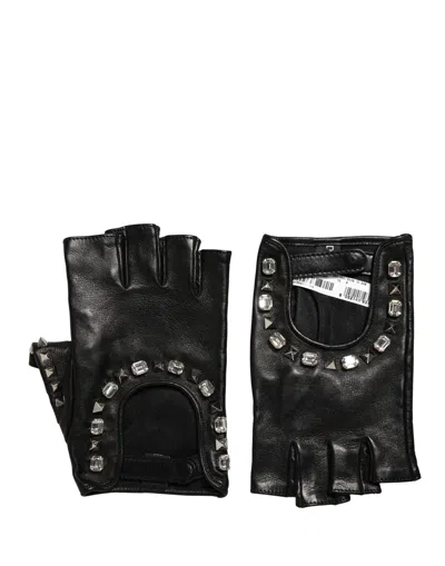 Dolce & Gabbana Black Embellished Wrist Length Mitten Women Women's Gloves