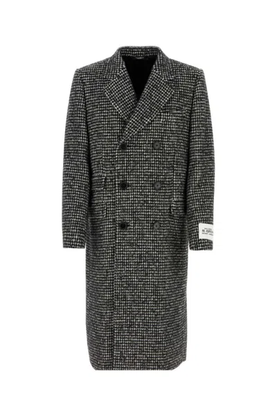 DOLCE & GABBANA BLACK EMBROIDERED ACRYLIC BLEND COAT