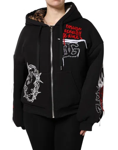 Dolce & Gabbana Black Embroidered Full Zip Hooded Women's Jacket