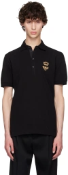 DOLCE & GABBANA BLACK EMBROIDERED-GRAPHIC POLO