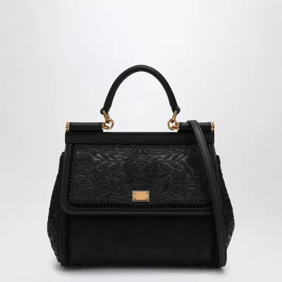 Dolce & Gabbana Black Nappa Leather And Fabric Sicily Handbag