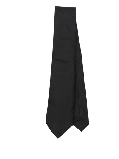 DOLCE & GABBANA BLACK EMBROIDERED LOGO SILK TIE