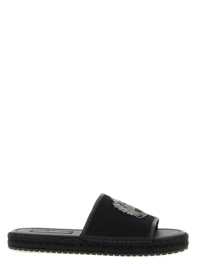Dolce & Gabbana Black Embroidered Slides