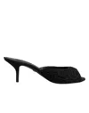Dolce & Gabbana Black Embroidered Slip On Heels Slides Shoes In Black