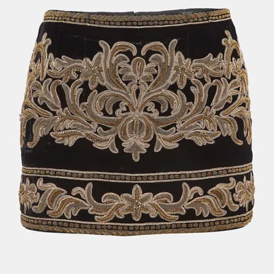 Pre-owned Dolce & Gabbana Black Embroidered Velvet Mini Skirt S