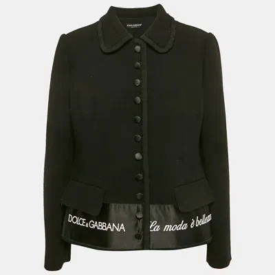 Pre-owned Dolce & Gabbana Black Embroidered Wool Button Front Jacket L