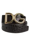 Dolce & Gabbana Black Exotic Leather Dg Logo Buckle Belt