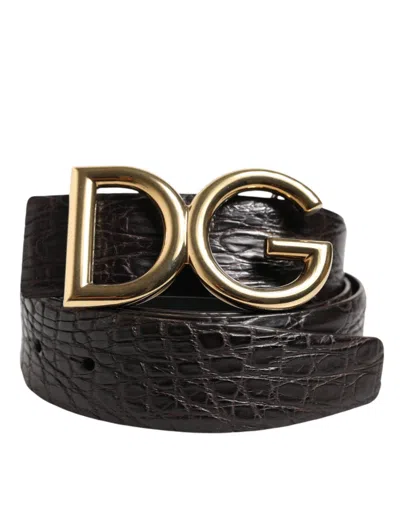 Dolce & Gabbana Black Exotic Leather Dg Logo Buckle Belt