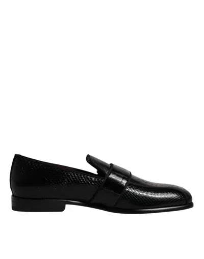 Dolce & Gabbana Black Exotic Leather Dg Logo Loafers Formal Dress Men's Shoes