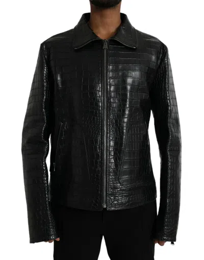 Dolce & Gabbana Black Exotic Leather Full Zip Jacket