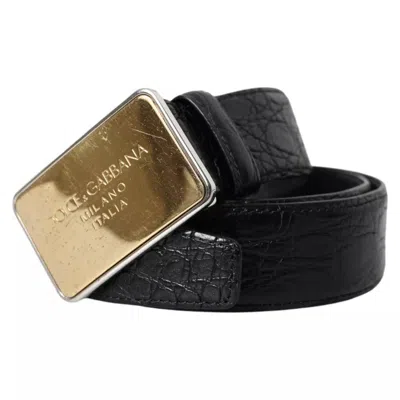 Pre-owned Dolce & Gabbana Black Exotic Leather Gold Metal Buckle Men's Belt ()