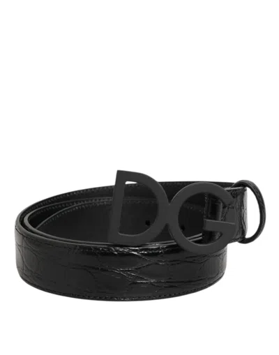 Dolce & Gabbana Black Exotic Leather Metal Logo Buckle Men's Belt