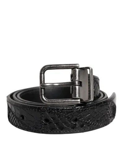 Pre-owned Dolce & Gabbana Black Exotic Leather Metal Logo Buckle Men's Belt ()