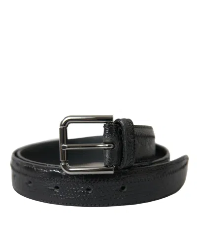 DOLCE & GABBANA DOLCE & GABBANA ELEGANT BLACK LEATHER BELT WITH METAL MEN'S BUCKLE