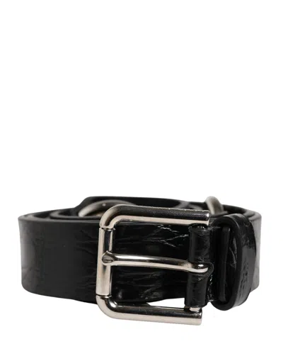 Dolce & Gabbana Exotic Leather Silver Metal Buckle Belt In Black
