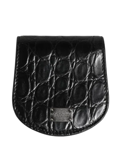Dolce & Gabbana Black Exotic Skin Condom Case Holder Pocket Wallet