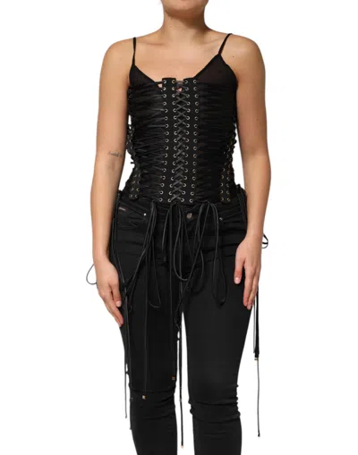 Dolce & Gabbana Black Eyelet Embellished Corset Style Women's Top